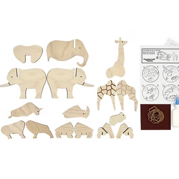 Jouet en bois à construire MANUFACTURE EN FAMILLE Les animaux de la savane DIY