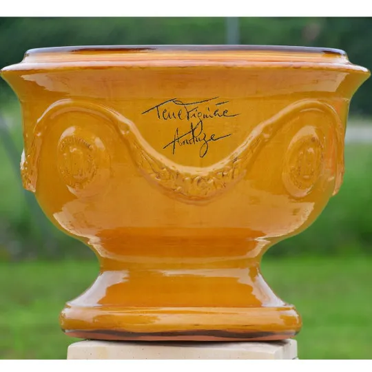 Coupe d'Anduze TERRE FIGUIERE poterie jaune miel H.48cm