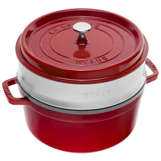 Cocotte Staub 26cm en fonte avec panier vapeur - 6 coloris