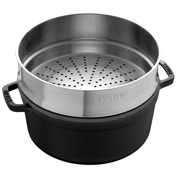 Cocotte Staub 26cm en fonte avec panier vapeur - 6 coloris