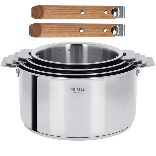 Set batterie 4 casseroles Casteline Cristel 2 poignées bois - 3 finitions