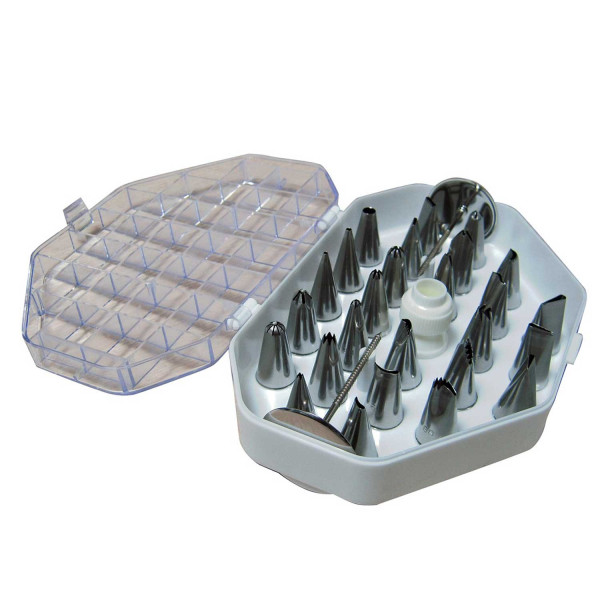 Coffret De Buyer de 26 douilles fines en inox, spéciales décor