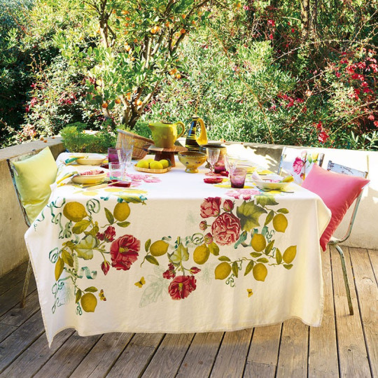 Nappe Garnier Thiebaut Citrons de Menton en lin - 4 dimensions
