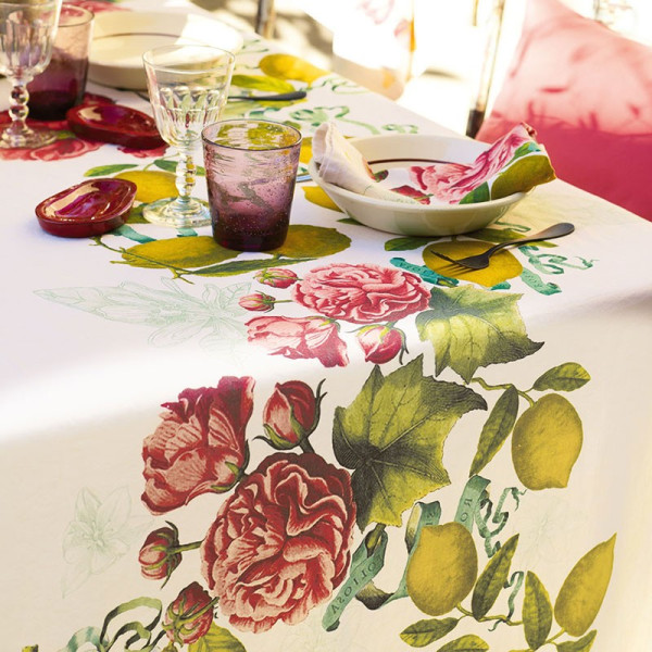 Nappe Garnier Thiebaut Citrons de Menton en lin - 4 dimensions