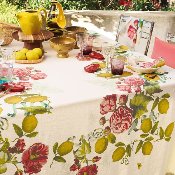 Nappe Garnier Thiebaut Citrons de Menton en lin - 4 dimensions