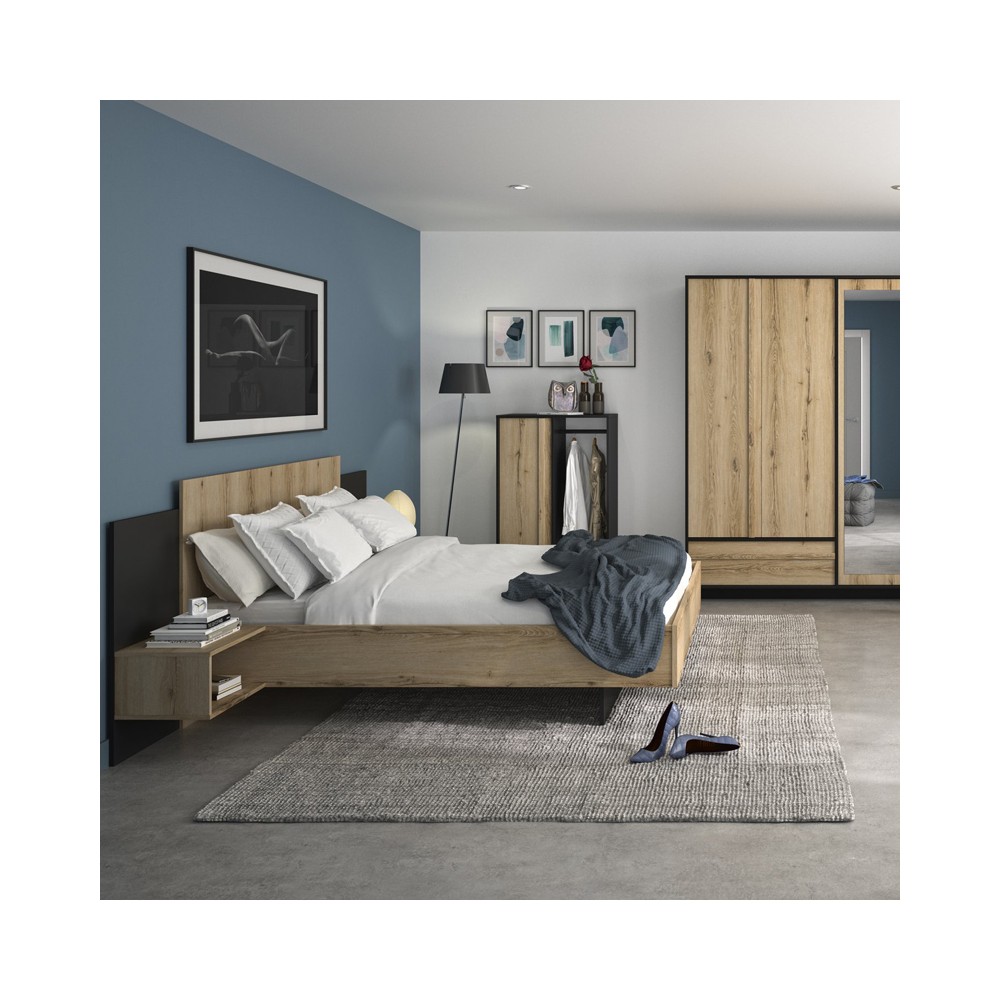 Chambre complète lit junior 90x200 - commode 3 tiroirs - armoire Gami