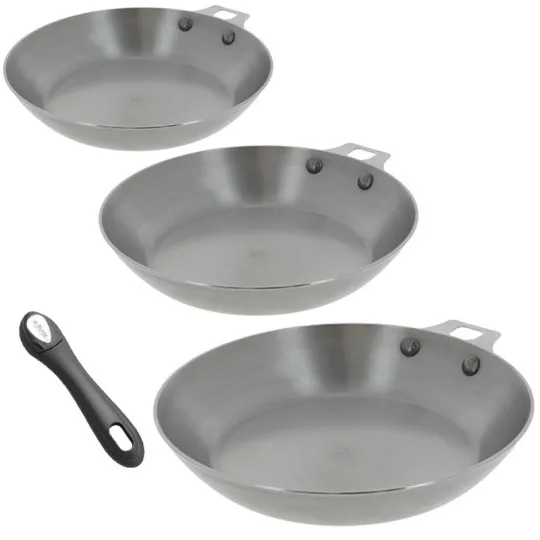 DE BUYER Set batterie 3 poêles à frire Mineral B amovible 20, 24 et 28cm + poignée