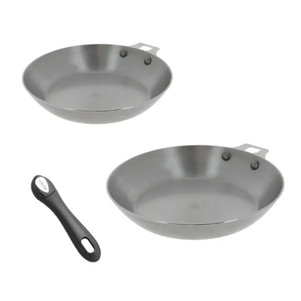 Set batterie DE BUYER 2 poêles à frire Mineral B amovible 24 et 28cm + poignée