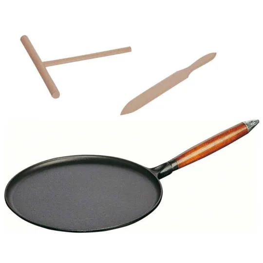 Crêpière en fonte Staub avec manche en bois