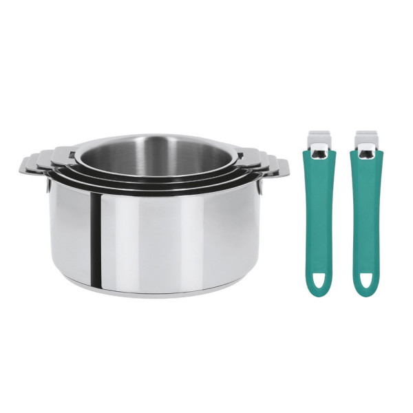 Batterie 4 casseroles + 2 poignées amovibles Cristel Mutine Evolution - 5 coloris