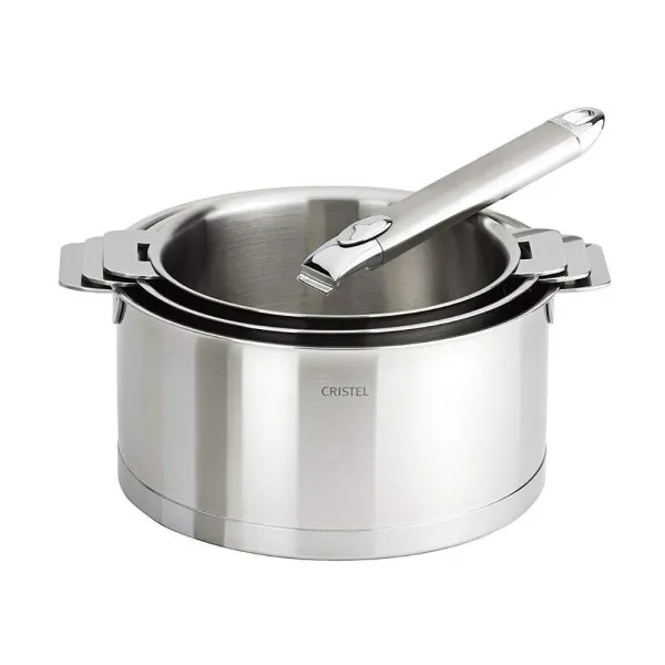 Set batterie de 3 casseroles CRISTEL Strate + 1 poignée Zénith amovible