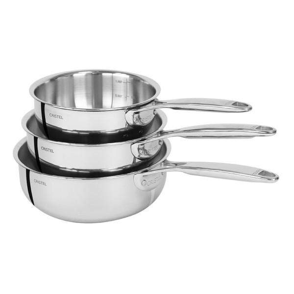 Set batterie 3 casseroles Cristel Castel Pro avec couvercles 16 18 20cm