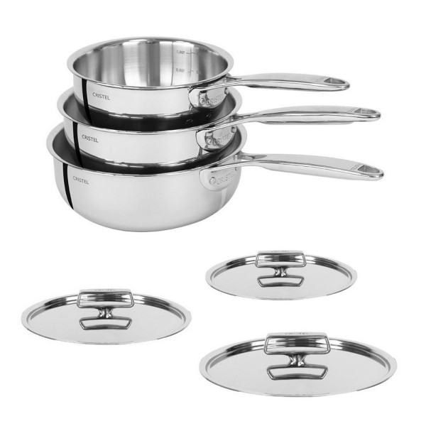 Set batterie 3 casseroles Cristel Castel Pro avec couvercles 16 18 20cm