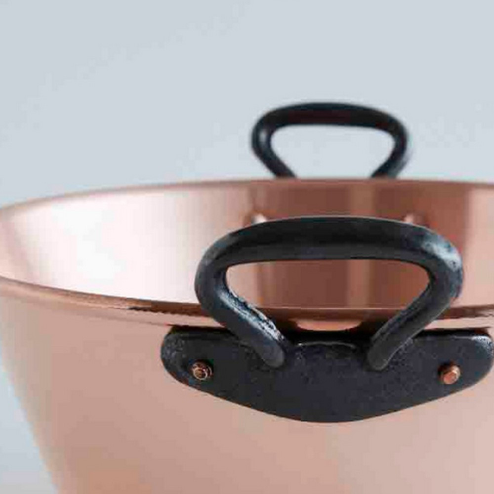 Bassine à Confiture En Cuivre Rouge - Chaudron Avec Anse Forgée Et Oreilles Bronze