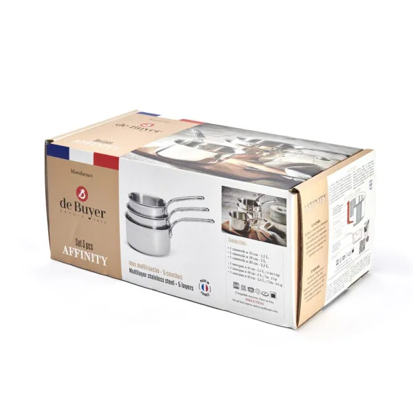 Set batterie de 3 casseroles DE BUYER Affinity en inox