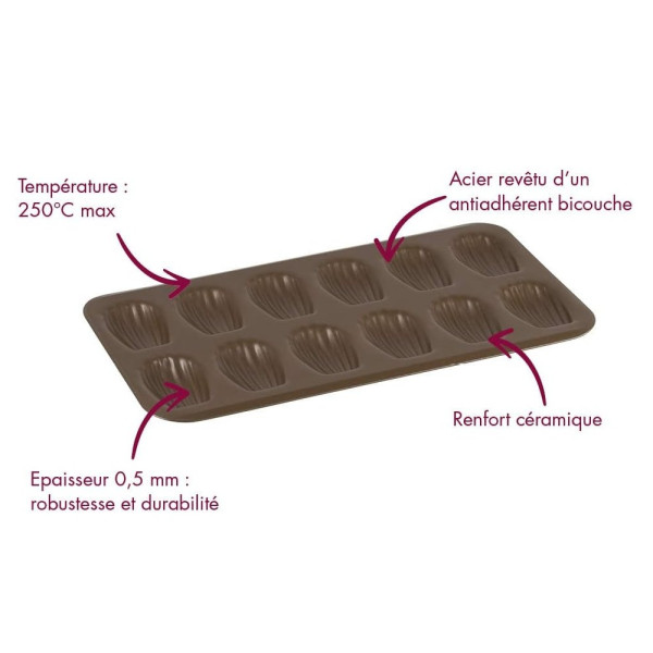Plaque Gobel antiadhérente 12 madeleines