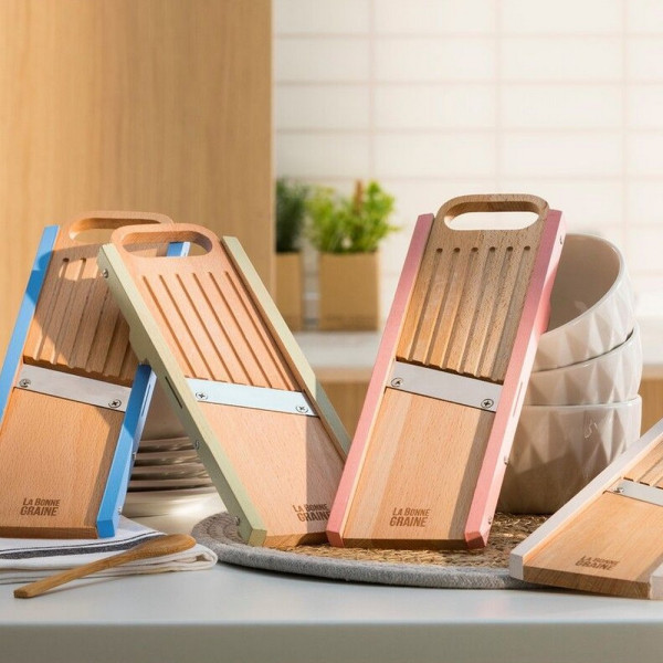 Mandoline LOUIS TELLIER bois traditionnelle lame inox La bonne graine - 5 finitions