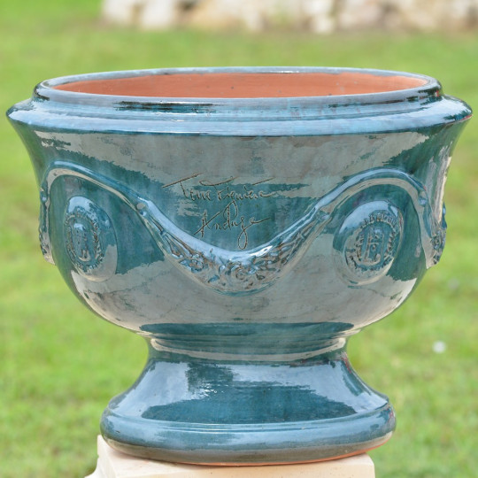 Coupe d'Anduze TERRE FIGUIERE poterie bleu H.48cm