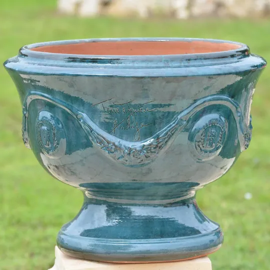 Coupe d'Anduze TERRE FIGUIERE poterie bleu H.48cm