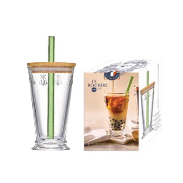 Verre à bubble tea avec paille La Rochère set Abeille