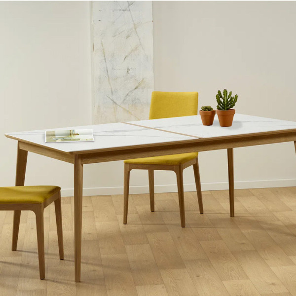 Table à manger Dasras Paul fixe céramique bois chêne ou noyer - 10 finitions 17 tailles