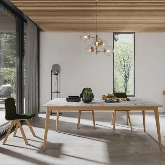 Table à manger Dasras Paul fixe céramique bois chêne ou noyer - 10 finitions 17 tailles