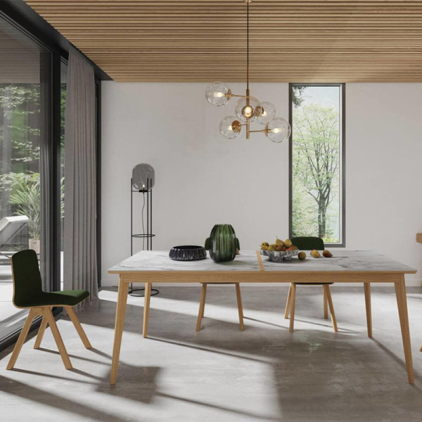 Table à manger Dasras Paul fixe céramique bois chêne ou noyer - 10 finitions 17 tailles