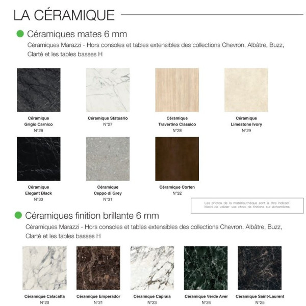 Table à manger Dasras Paul fixe céramique bois chêne ou noyer - 10 finitions 17 tailles