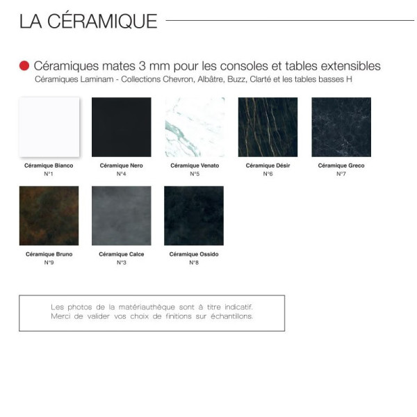 Table à manger extensible Chevron Dasras céramique bois chêne ou noyer - 10 finitions 8 tailles