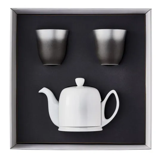 Coffret Salam DEGRENNE théière blanche 4 tasses et 2 mugs Illusions thé blanc de Chine