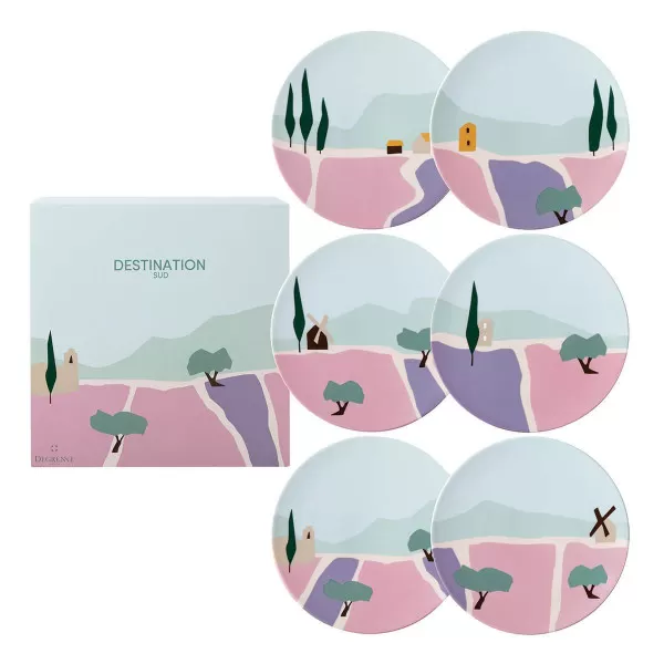Coffret 6 assiettes à dessert DEGRENNE Destination sud 23cm