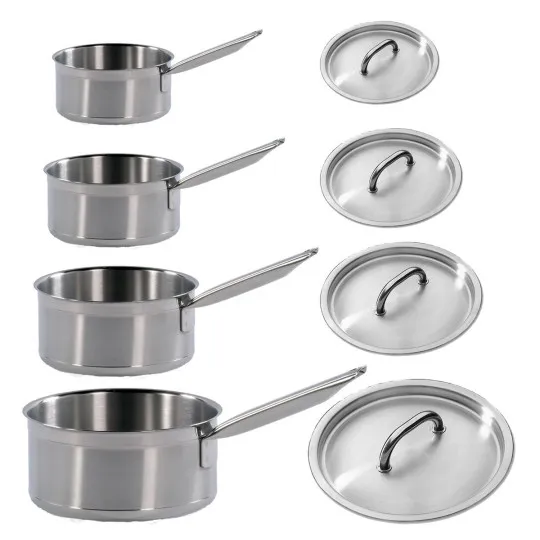 Batterie 4 casseroles Tradition MATFER avec couvercles 14, 16, 18 et 20cm