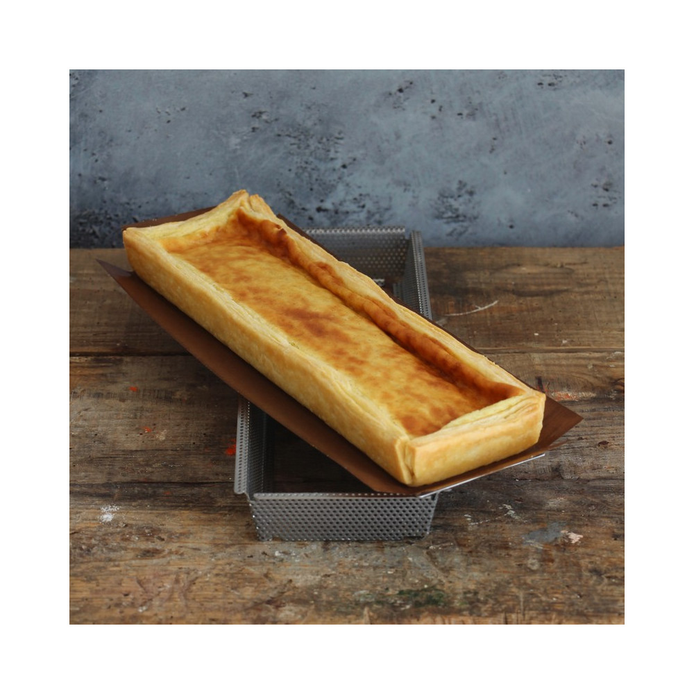 Cercle à Tarte Rectangle Perforé Et Cannelé De Buyer - 35 Cm, Acier Inoxydable, Hauteur 3 Cm - Made In France