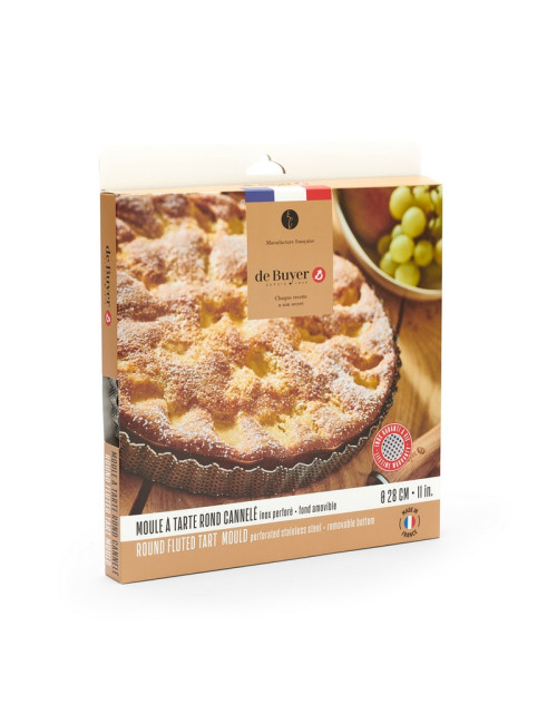 Moule à tarte cannelé en inox à fond amovible De Buyer