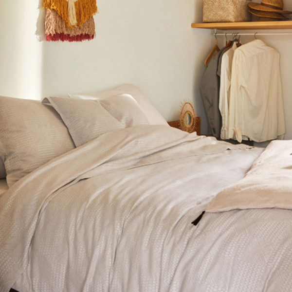 Drap housse BLANC DES VOSGES Gramines Crème 140x190cm (bonnet 30cm)