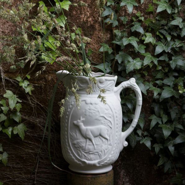 Pichet vase DIGOIN Cerf en grès Blanc Glaçon