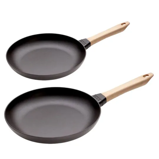 Set batterie STAUB 2 poêles en fonte 20 & 28cm manche en bois