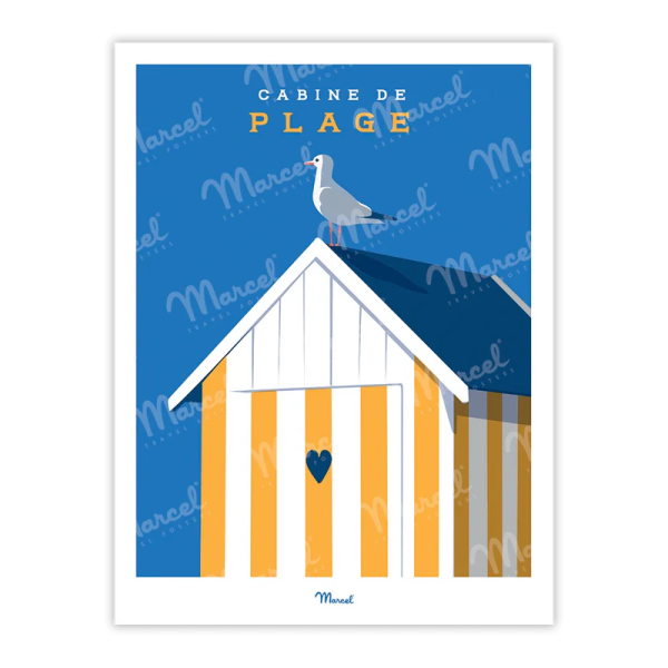 Affiche MARCEL TRAVEL POSTERS Cabine de Plage Jaune format 30x40cm