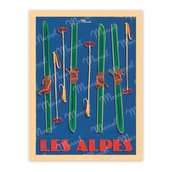 Affiche MARCEL TRAVEL POSTERS Les Alpes Ski Sets format 30x40cm