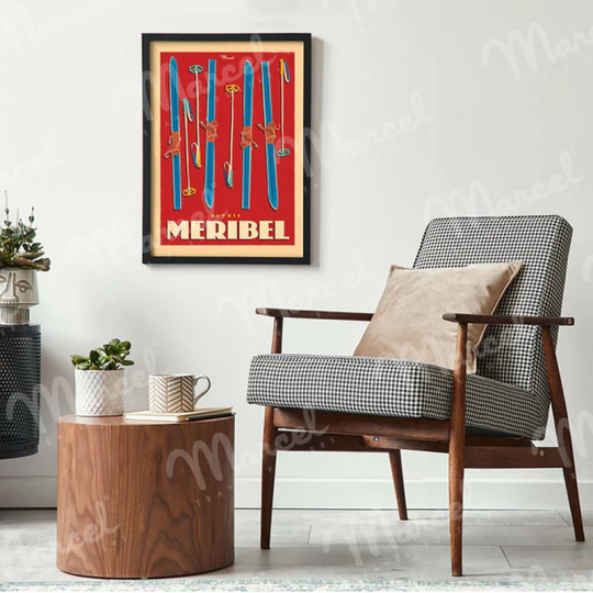 Affiche MARCEL TRAVEL POSTERS Méribel Skis Set format 30x40cm