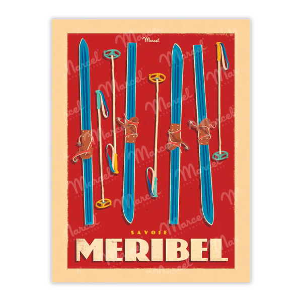 Affiche MARCEL TRAVEL POSTERS Méribel Skis Set format 30x40cm
