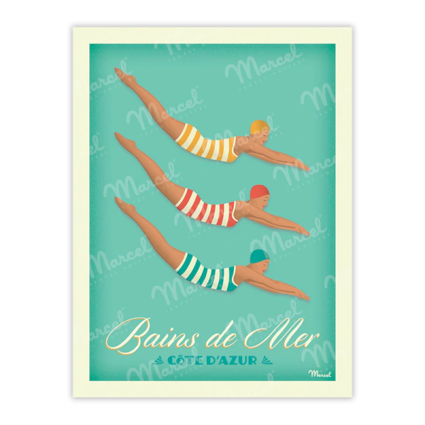 Affiche MARCEL TRAVEL POSTERS Côte d'Azur Bains de Mer format 30x40cm