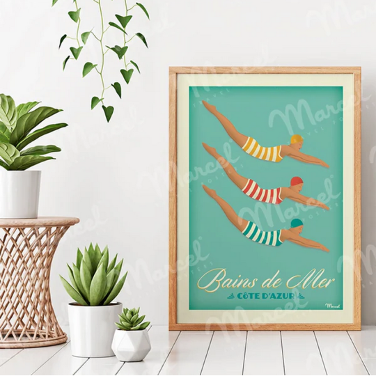 Affiche MARCEL TRAVEL POSTERS Côte d'Azur Bains de Mer format 30x40cm