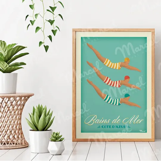 Affiche MARCEL TRAVEL POSTERS Côte d'Azur Bains de Mer format 30x40cm