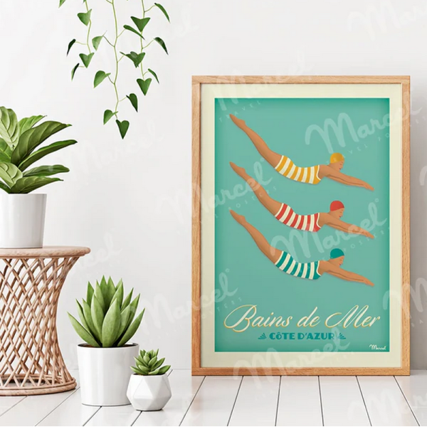 Affiche MARCEL TRAVEL POSTERS Côte d'Azur Bains de Mer format 30x40cm