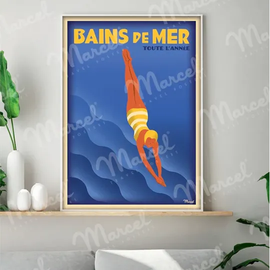 Affiche MARCEL TRAVEL POSTERS Bains de Mer Indigo pop format 30x40cm