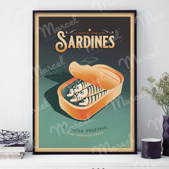 Affiche MARCEL TRAVEL POSTERS Les Sardines format 30x40cm