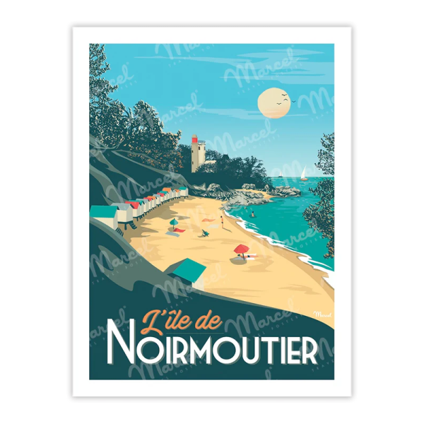 Affiche MARCEL TRAVEL POSTERS Noirmoutier Plage de l'Anse rouge format 30x40cm