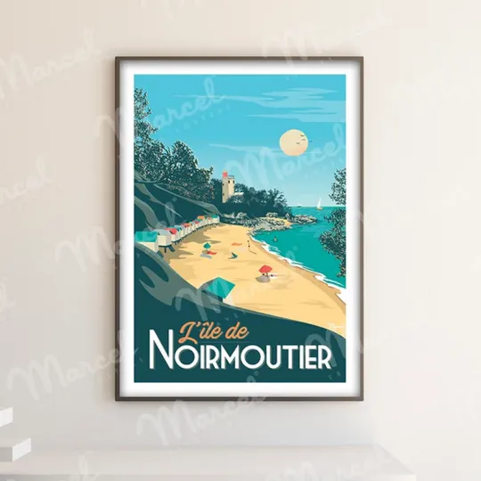 Affiche MARCEL TRAVEL POSTERS Noirmoutier Plage de l'Anse rouge format 30x40cm