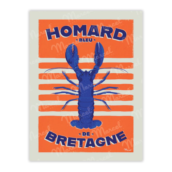 Affiche MARCEL TRAVEL POSTERS Homard Bleu de Bretagne format 30x40cm
